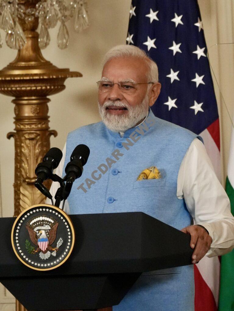 Indian Prime Minister Modi speaks at a press conference at the White House.
